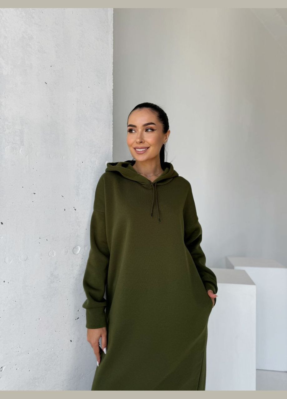 Оливкова (хакі) сукня з капюшоном та кишенями в стилі oversize Україна однотонна