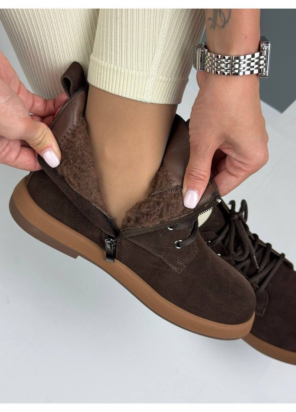 Зимние 557 ботинки зимние коричневые замшевые Yimeili