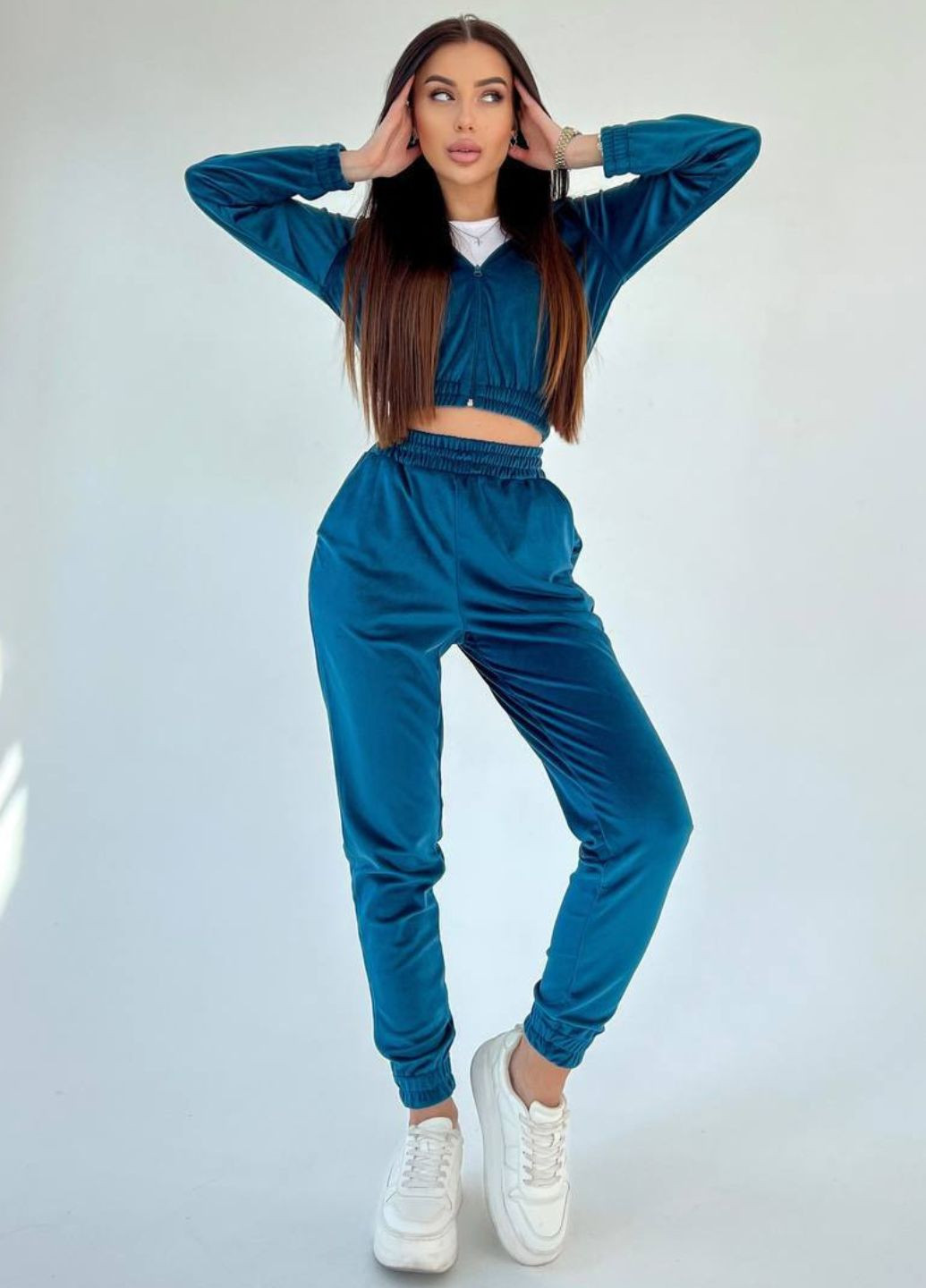 Базовый повседневный велюровый костюм двойка: укороченный худые + брюки Allthings (321994116)