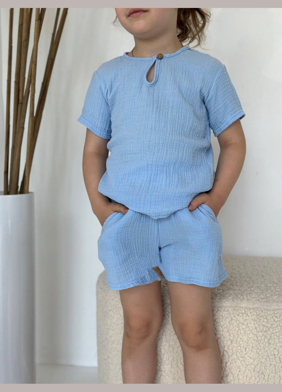Блакитний літній дитячий костюм з шортами Україна