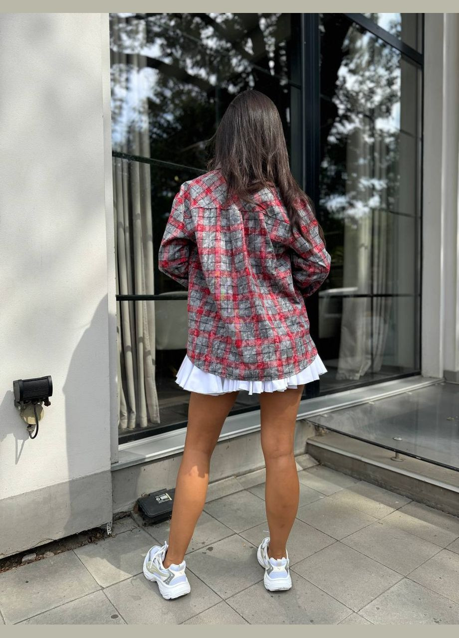 Красная повседневный рубашка в клетку Україна с длинным рукавом