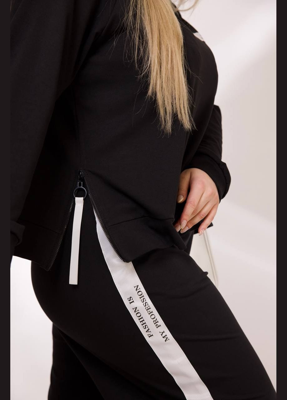 Женский спортивный костюм цвет черный с белым р.50/54 450800 New Trend (282926401)
