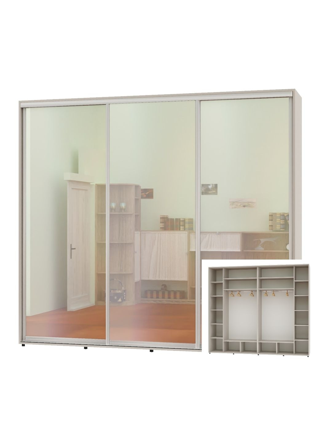 Шкаф-купе трехдверный 300*60*250 Кашемир 3 двери Зеркало Люкс-149 Алекса (360469121)