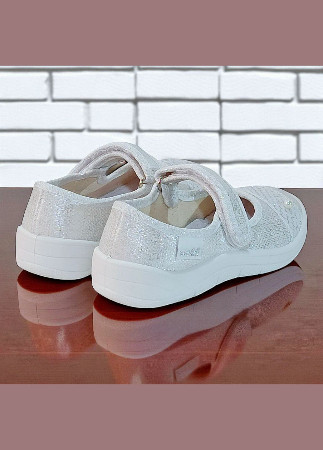 Белые ортопедические тапочки для девочки сменка в садик сменная обувь алина бант белые Waldi с жемчугом