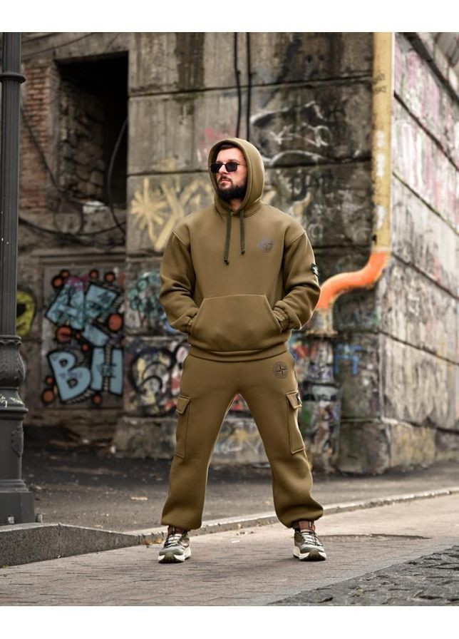 Чоловічий зимовий спортивний костюм Stone Island тринитка на флісі хакі Freedom (368778896)