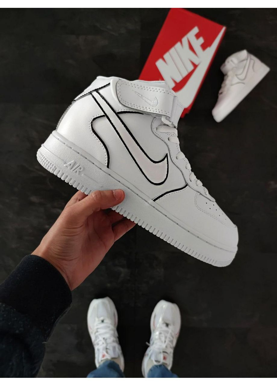 Чорні Осінні кросівки чоловічі nike air force high white black найк аір форс 1 преміум No Brand
