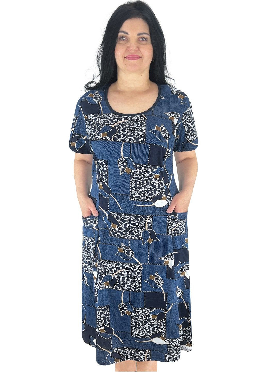Светло-синее повседневный, домашнее платье женское Жемчужина стилей с цветочным принтом