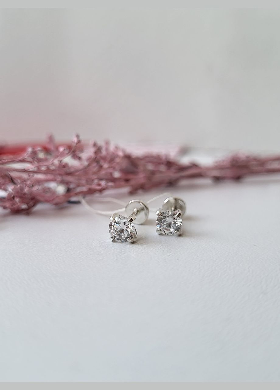 Серебряные серьги гвоздики с Белым камнем 5 мм серебро 925 пробы 2102 No Brand (306741292)