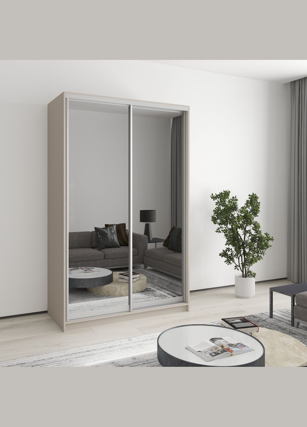 Шафа-купе дводверна Стандарт AL 2 Дзеркала 130x60x210 см Кашемір (MBS-2543) MebelStar (346289538)