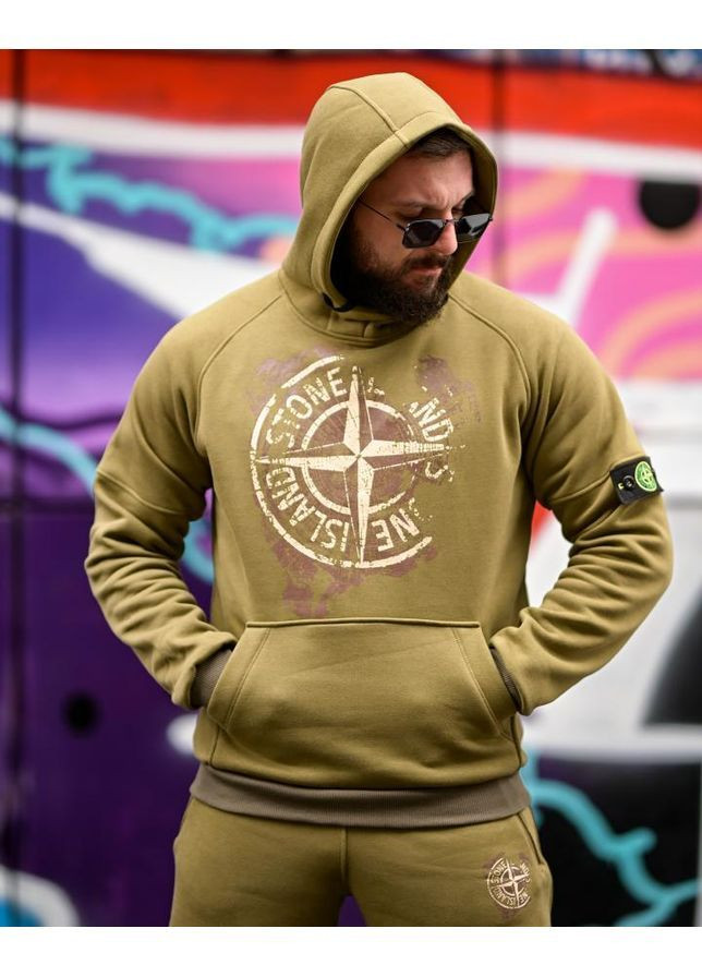 Чоловічий спортивний костюм тринитка на флісі хакі Stone Island (372156909)