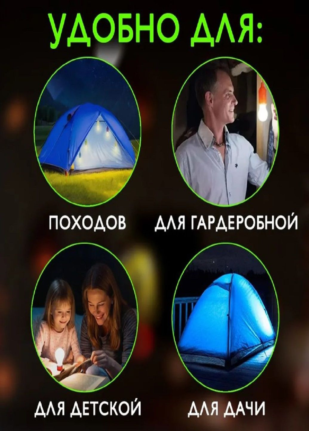 Ручной светодиодный фонарь лампочка на шнурке TY 6088 светильник кемпинговый на батарейках Синий VTech (299715360)