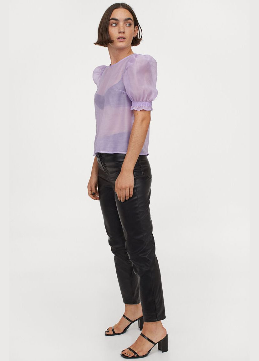 Бузкова демісезонна блузка з рукавами-ліхтариками для жінки 0928189-002 бузковий H&M