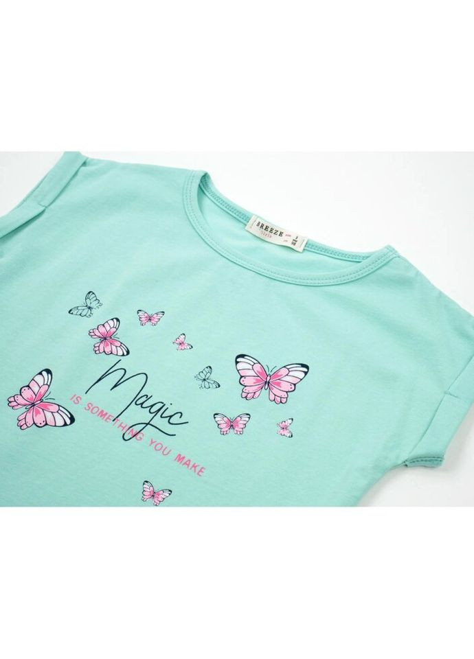 М'ятний літній набір дитячого одягу з метеликами (19828-98g-mint) Breeze