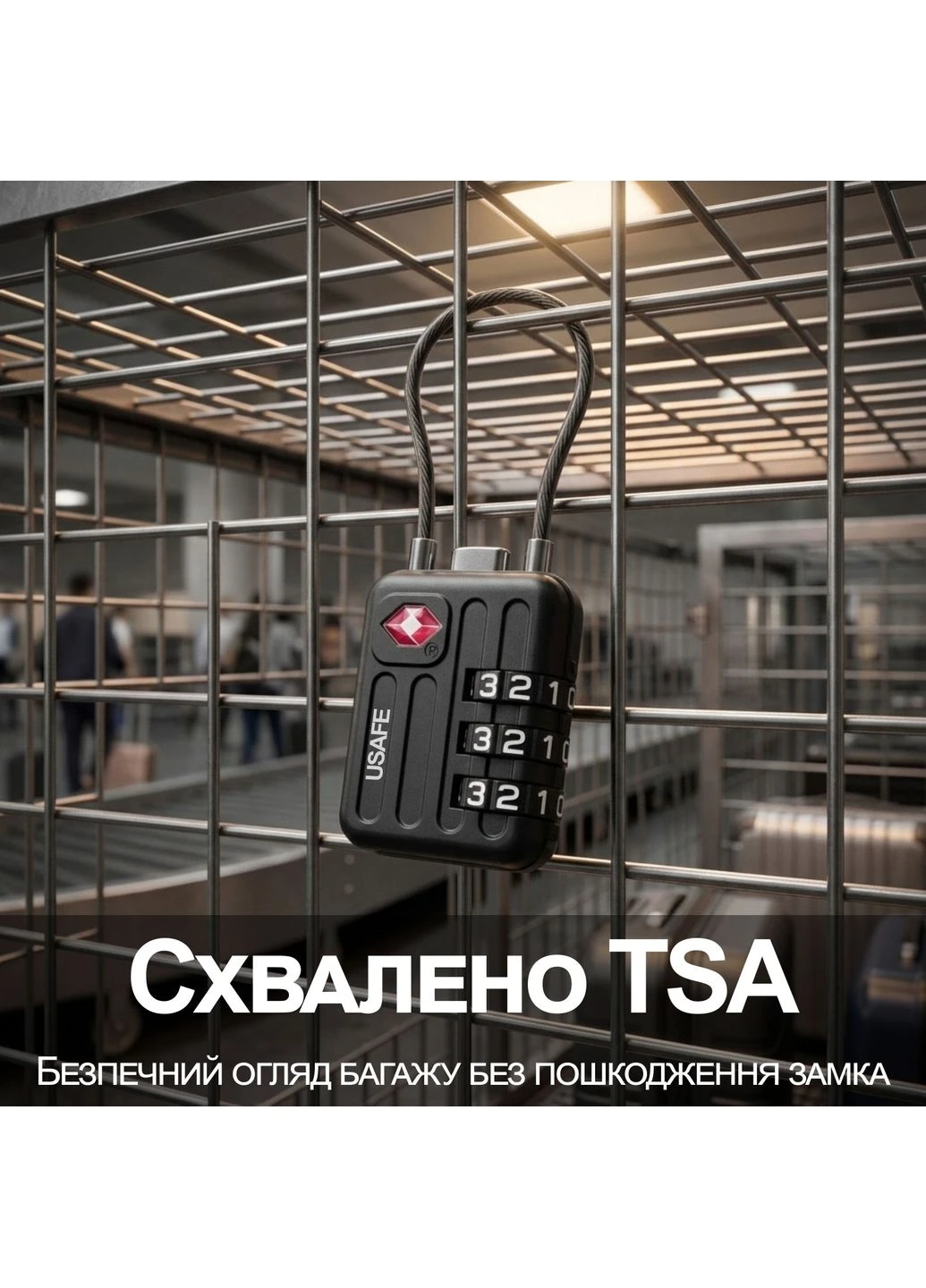 Замок підвісний для багажу з гнучким тросом CP-06-TSA, зі змінним 3-значним кодом та підтримкою TSA ключа uSafe (402352888)