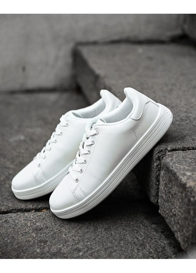 Білі Осінні стильні чоловічі кросівки шкіряні весна/осінь білі No Brand