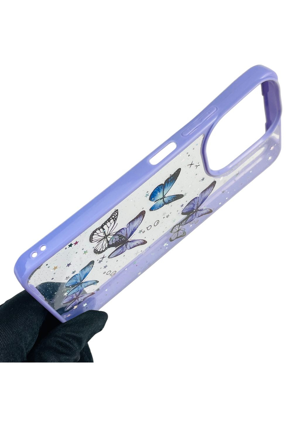 Чохол для POCO C65 з блискітками з метеликами на сяомі поко с65 бузковий Xiaomi (366387570)