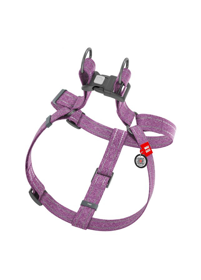 Шлея з відновленої бавовни Re-cotton з QR паспортом, світловідбиваюча, пластиковий фастекс,, Ш 15 мм, Д 40-55 см фіолетовий WAUDOG (326836407)