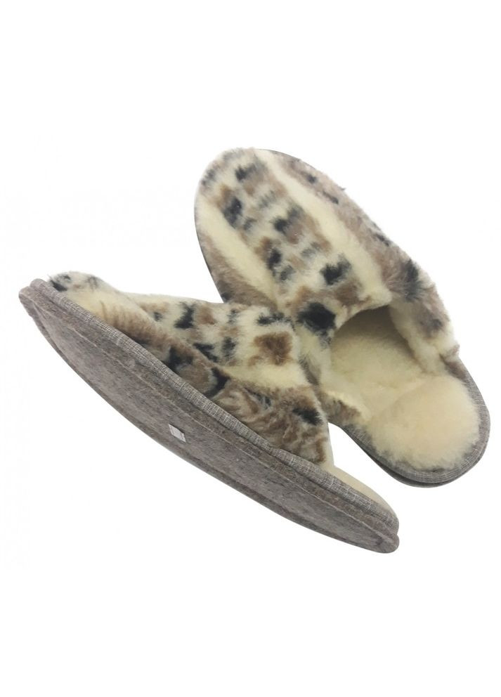 Бежевые домашние тапочки из овечьей шерсти на войлочной подошве No Brand