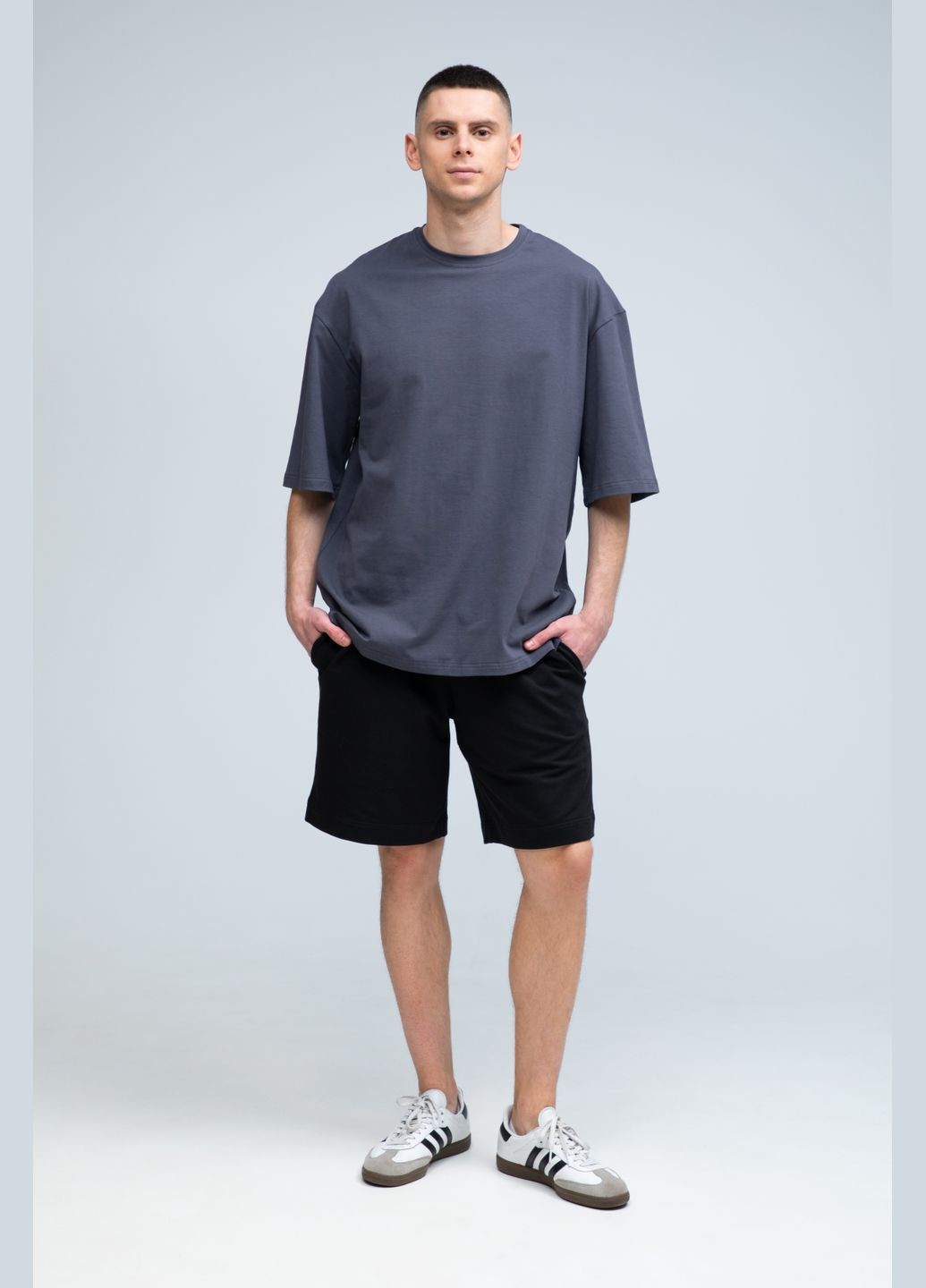 Костюм футболка оверсайз и шорты мужской комбинированный темно-серый/черный RAY Basic (331006492)