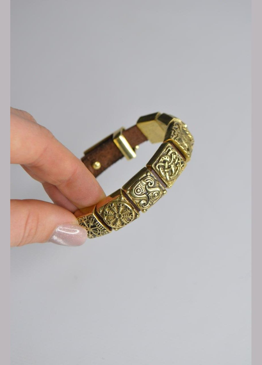 Браслет Мидгард Викингов из натуральной кожи и бусин рун из латуни ручного литья + брелок в подарок No Brand (341739047)