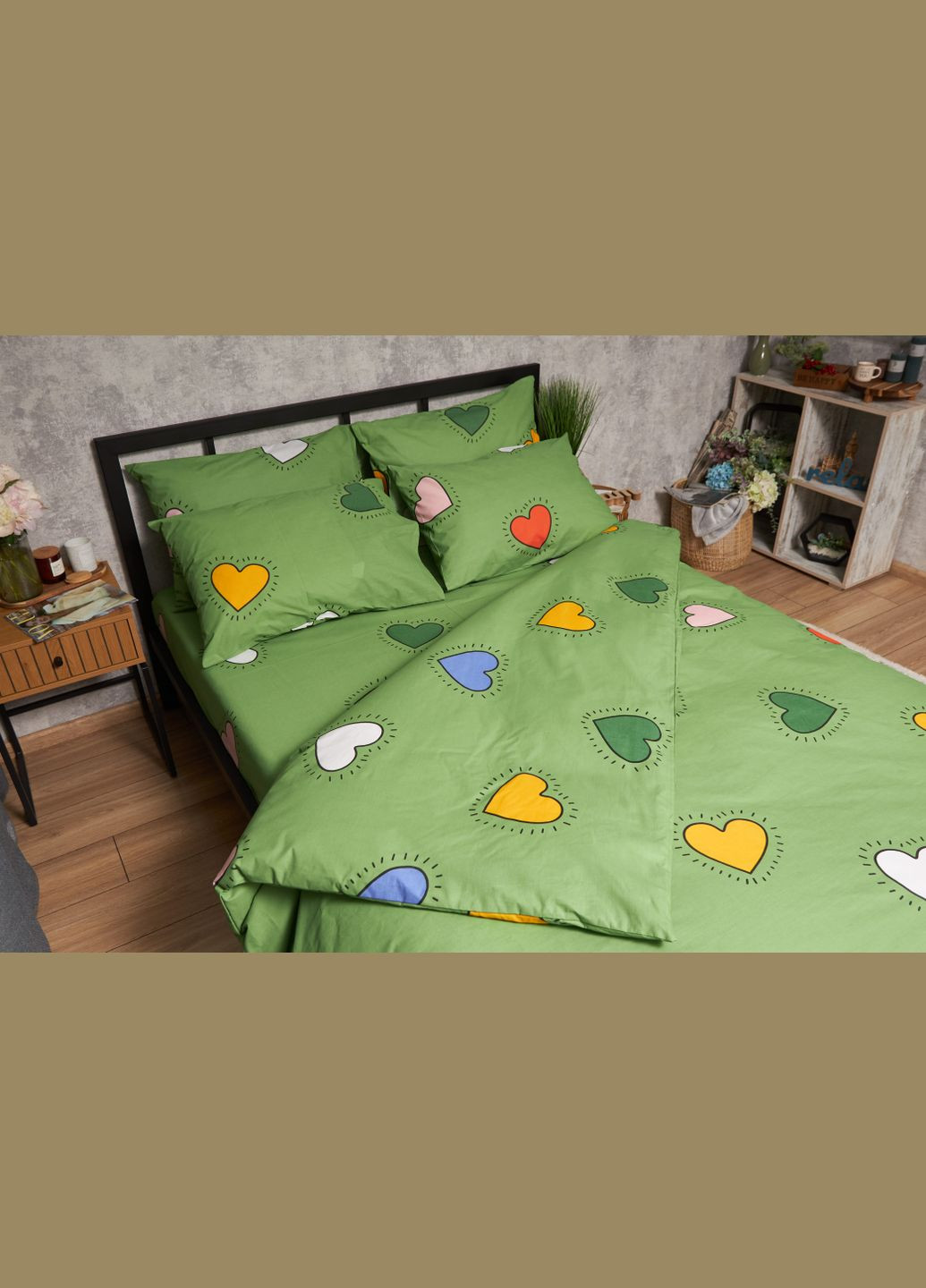 Комплект постельного белья Бязь Gold Люкс «» семейный 160х220х2 наволочки 4х50х70 (MS-820005388) Moon&Star Rainbow Hearts (296910153)