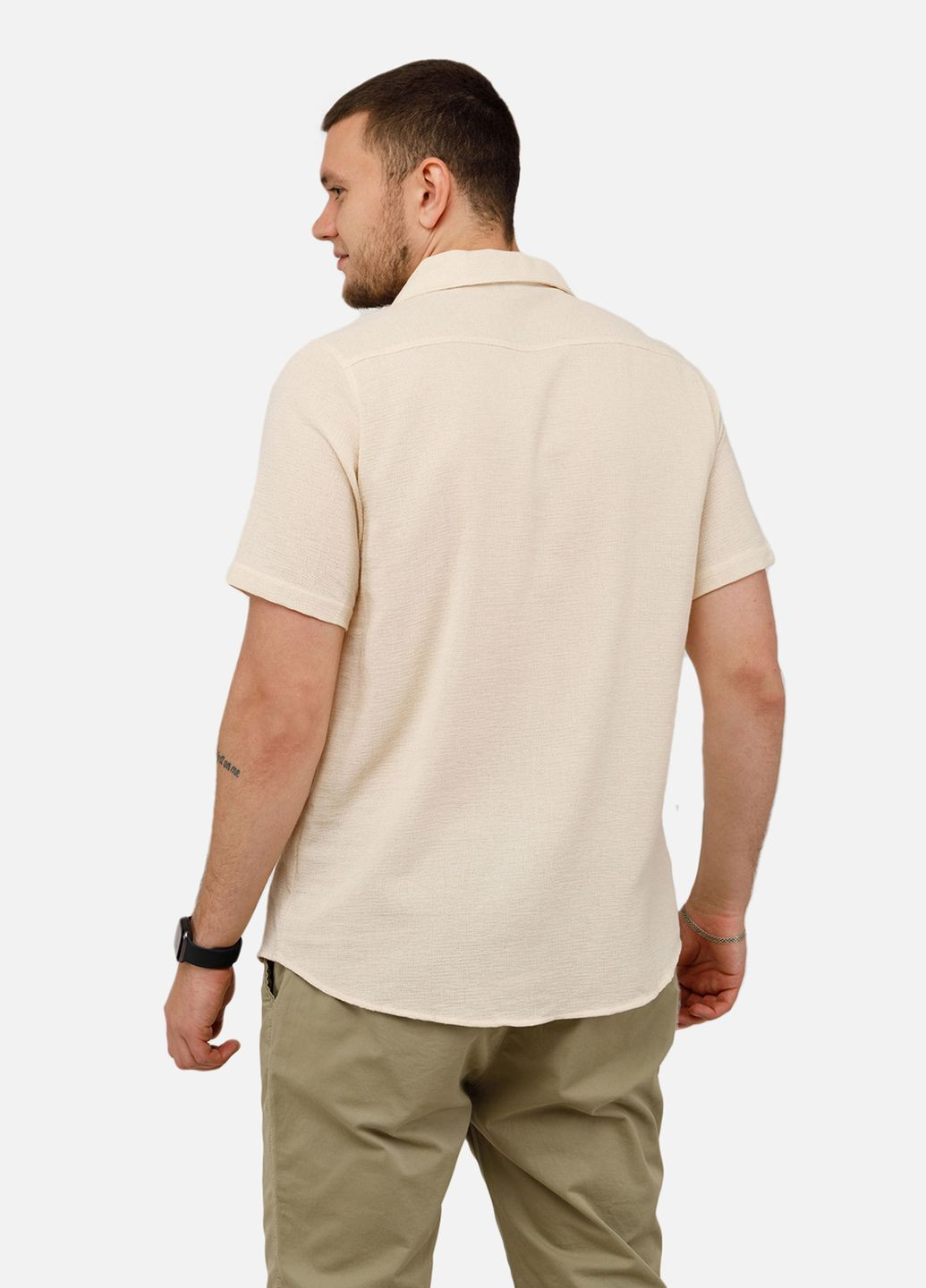 Чоловіча сорочка з коротким рукавом колір молочний ЦБ-00250659 Dex (297136899)