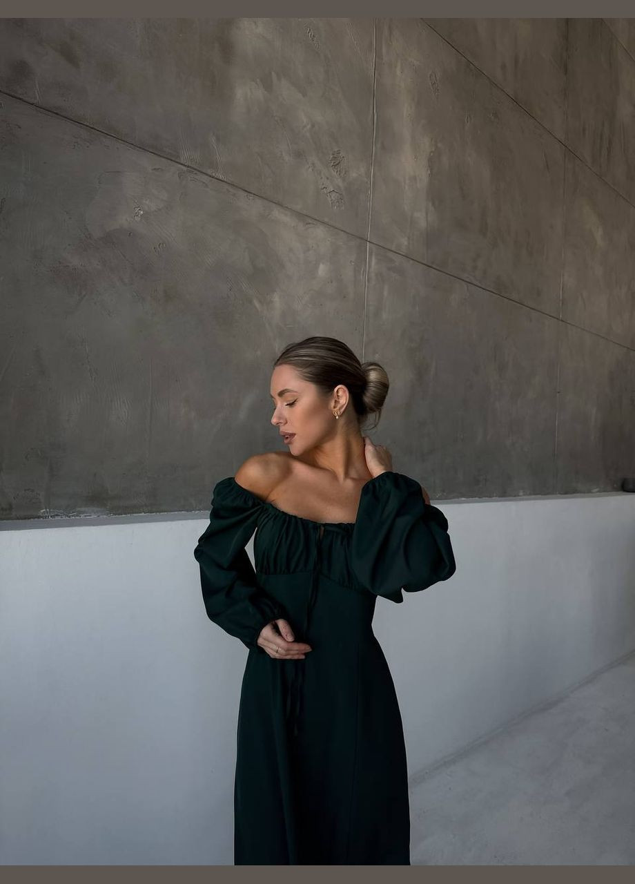 Темно-зелена повсякденний максі сукня з відкритими плечима Adelante однотонна