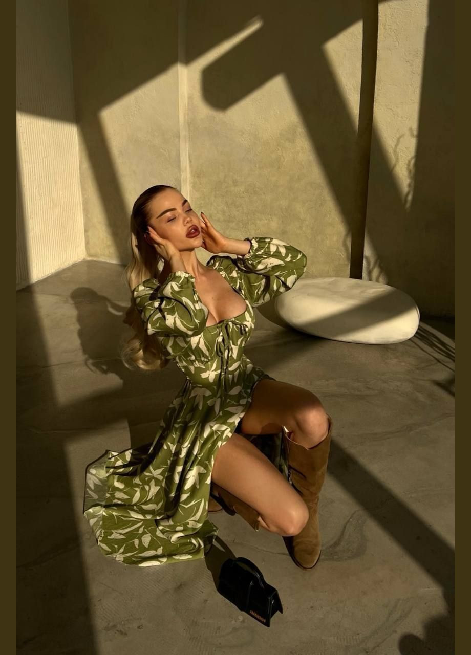 Оливковое откровенный, коктейльное, вечернее легкое и романтическое платье, изготовленное из премиальной ткани. queensleep_7km