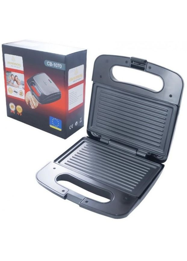 Сэндвичница электрогриль бутербродница с антипригарным покрытием 750 Вт CB1070 Pro Черная Crownberg (306716612)