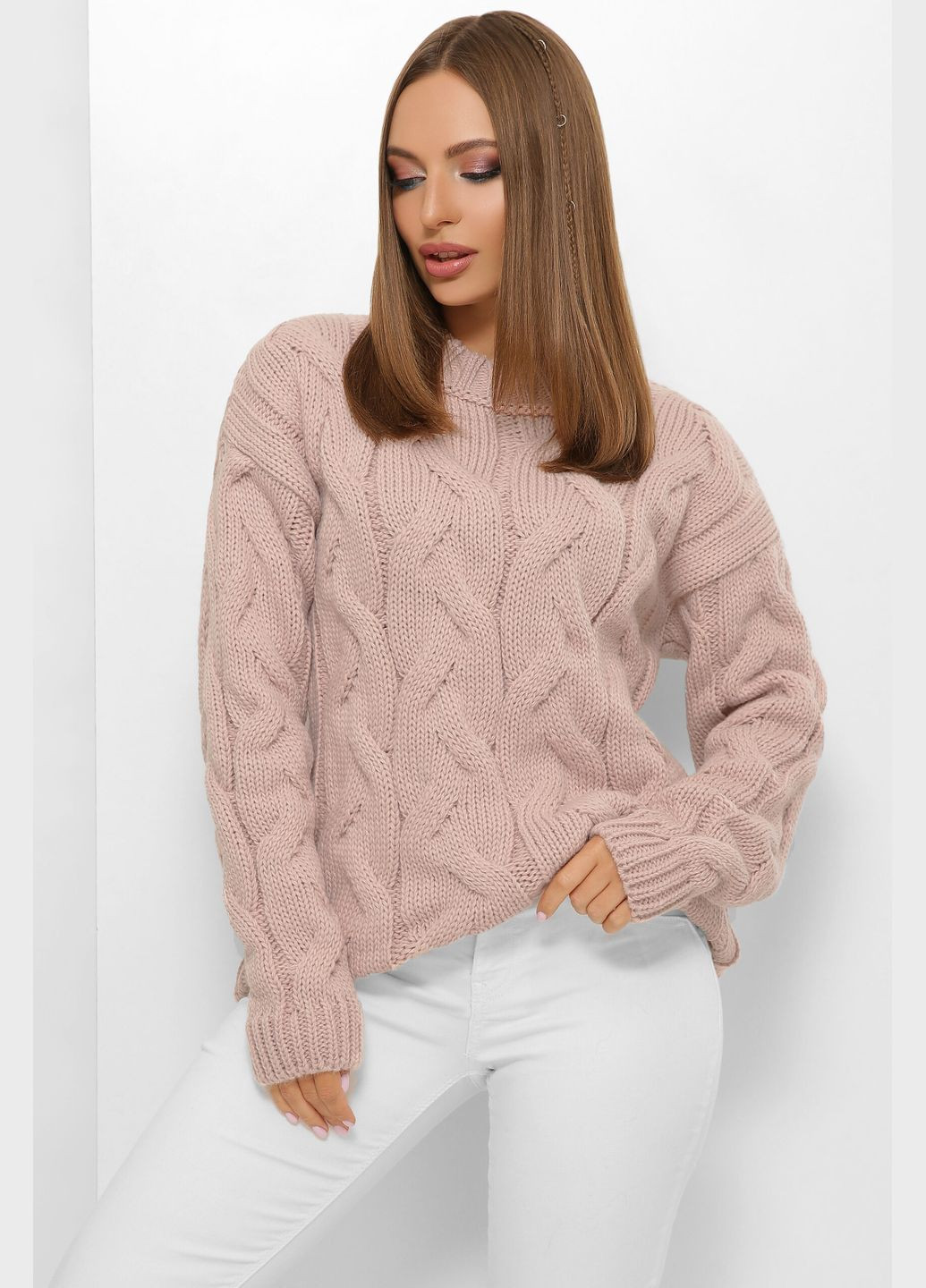 Пудровий зимовий в'язаний жіночий свитер. (-sviter-205) MarSe