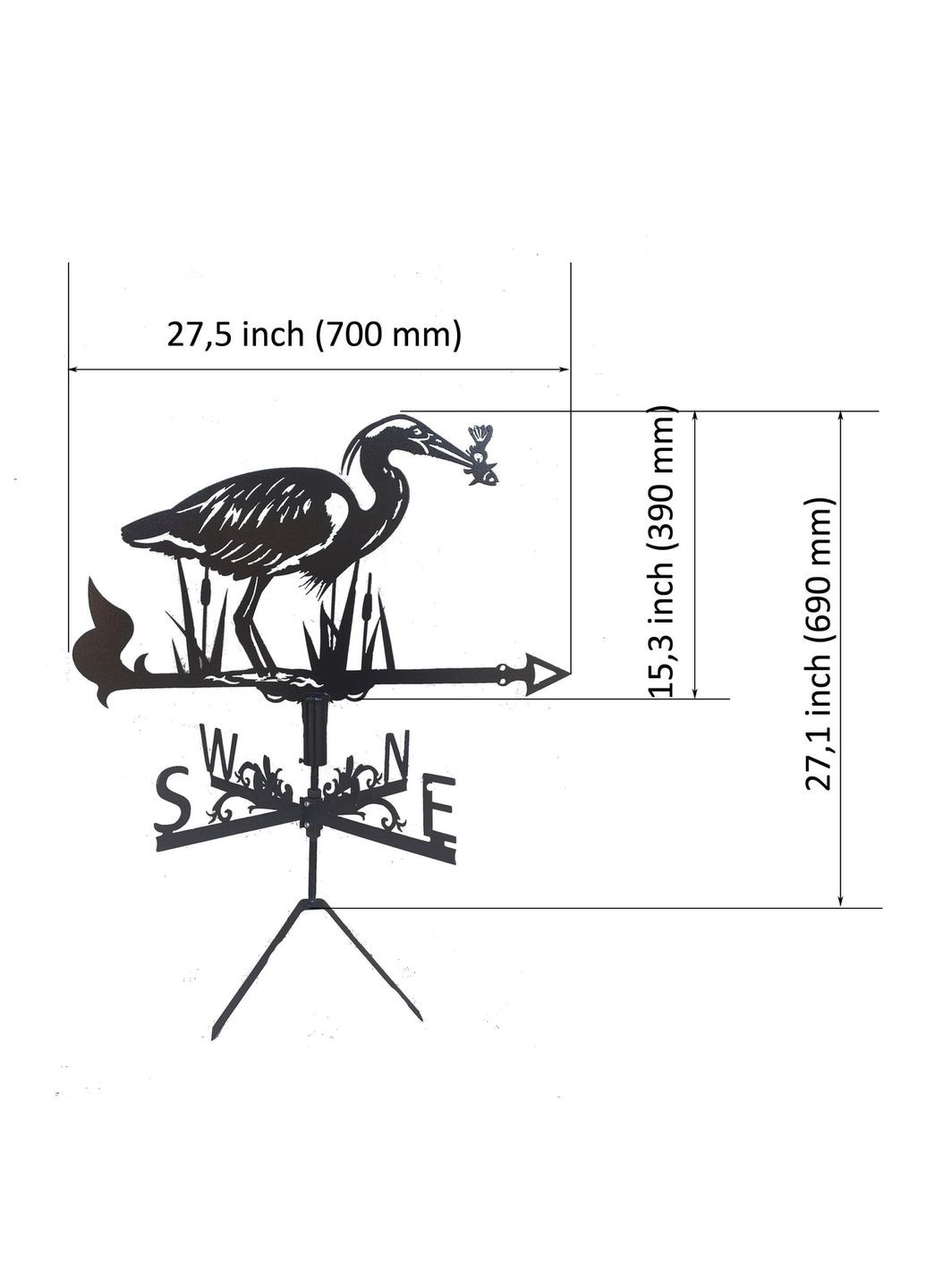 Флюгер на будинок Цапля, флюгер на дах з металу 2 мм. No Brand (368896452)