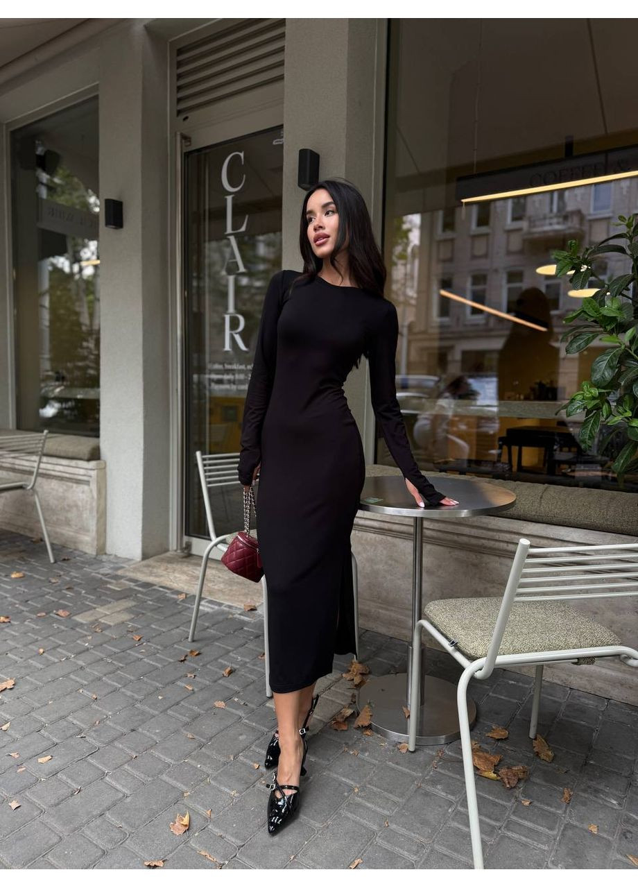 Черное повседневный, кэжуал женское платье No Brand однотонное