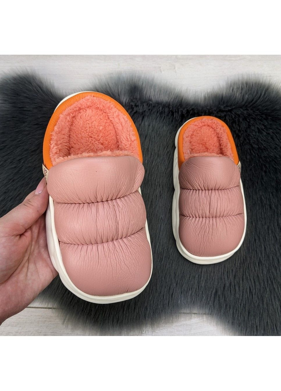 Пудровые тапочки детские теплые Fashion