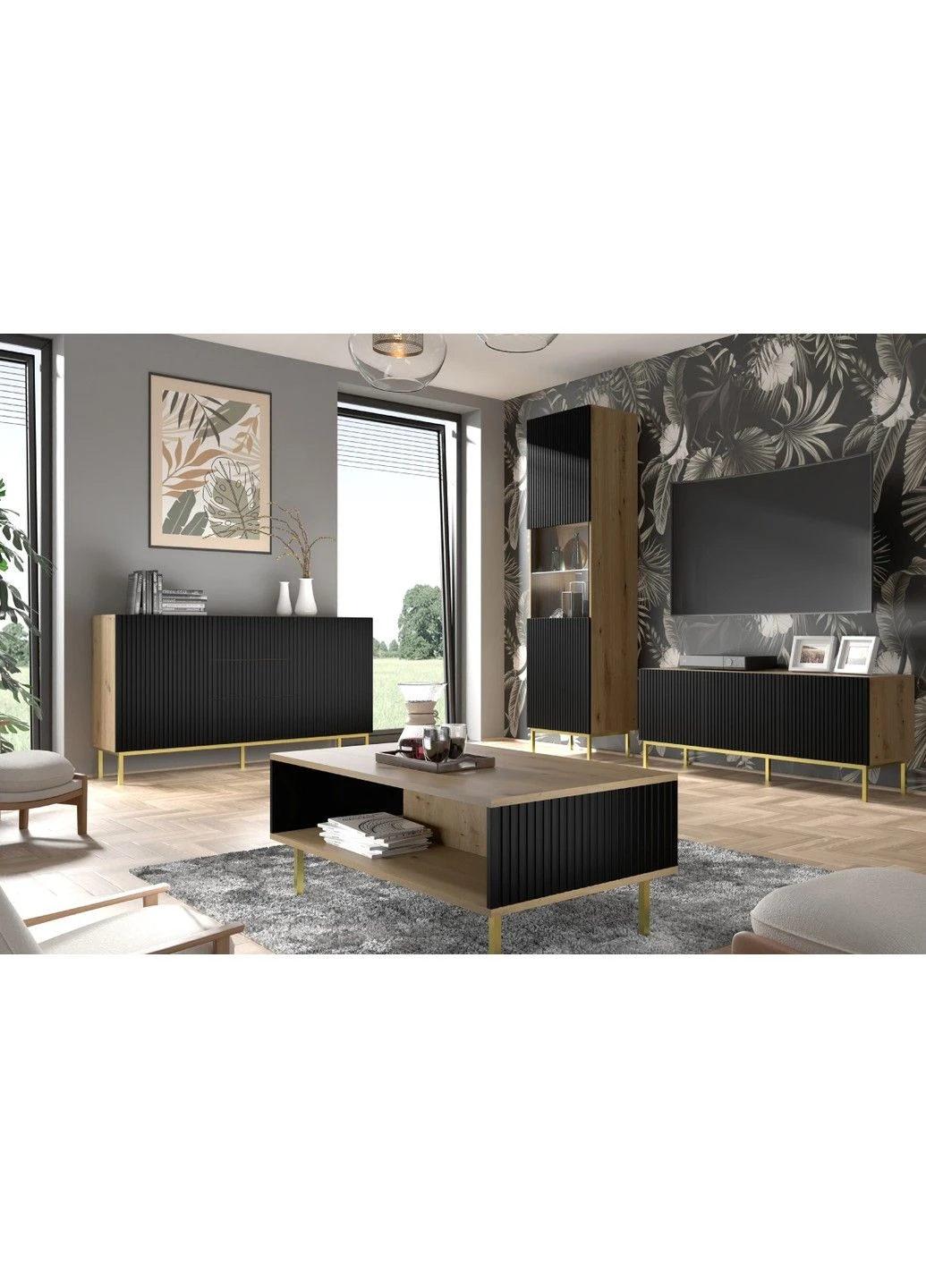 Тумба под телевизор четырехдверная Ravenna B 200 4D дуб артизан/черный Bim Furniture (291124579)