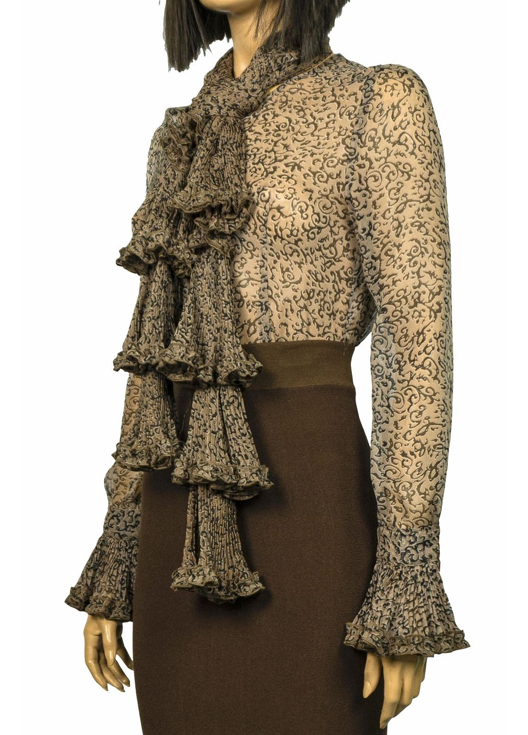 Бежевая женская шифоновая блуза с шарфом lw-116679-1 черный Forza Viva