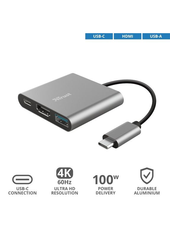 USB-хаб Dalyx Aluminium USB Type-C 3-в-1 (23772) Trust (370615966)