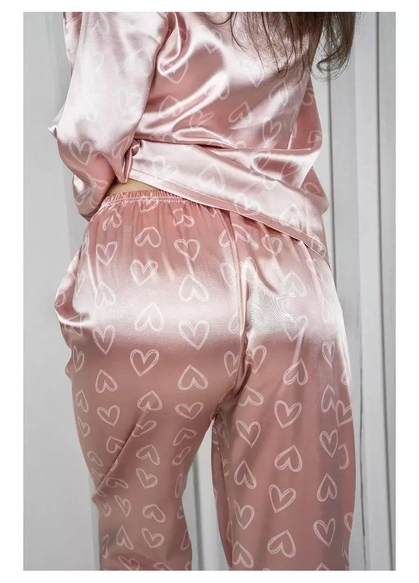 Рожева всесезон атласна жіноча піжама шовкова зі штанами на ризинці, піжамний комплект із серцем, жіноча піжама з атласу сорочка + брюки No Brand Атласна піжама шовкова синя