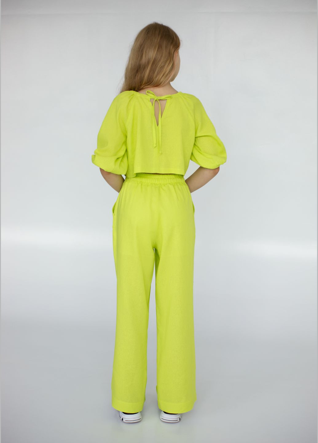 Салатовий літній лляний костюм для дівчинки "prettу" (салатовий) брючний No Brand