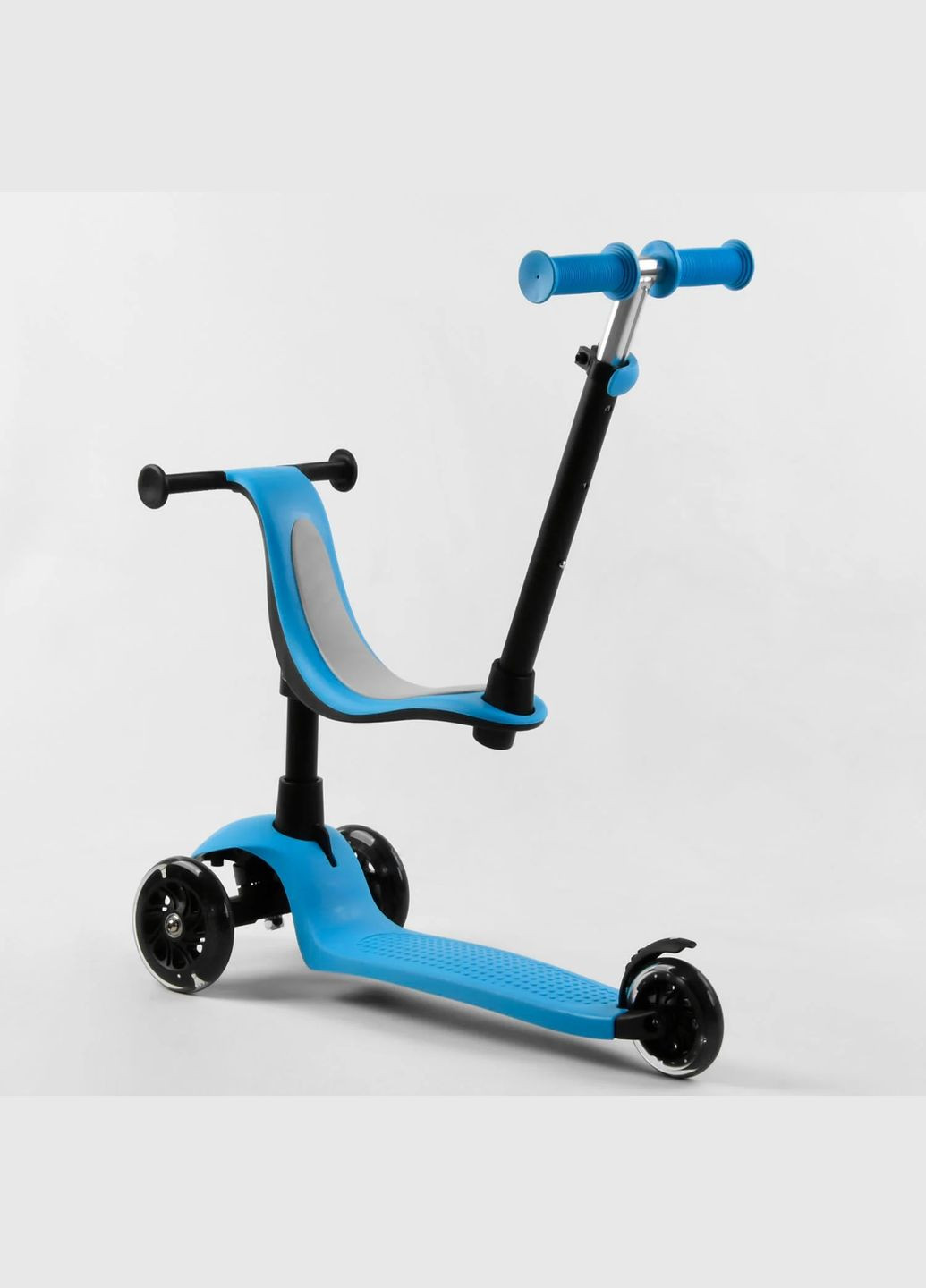 Дитячий самокат PL-422. Сидіння, батьківська ручка, 3 PU колеса з підсвічуванням. Блакитний Best Scooter (292553294)