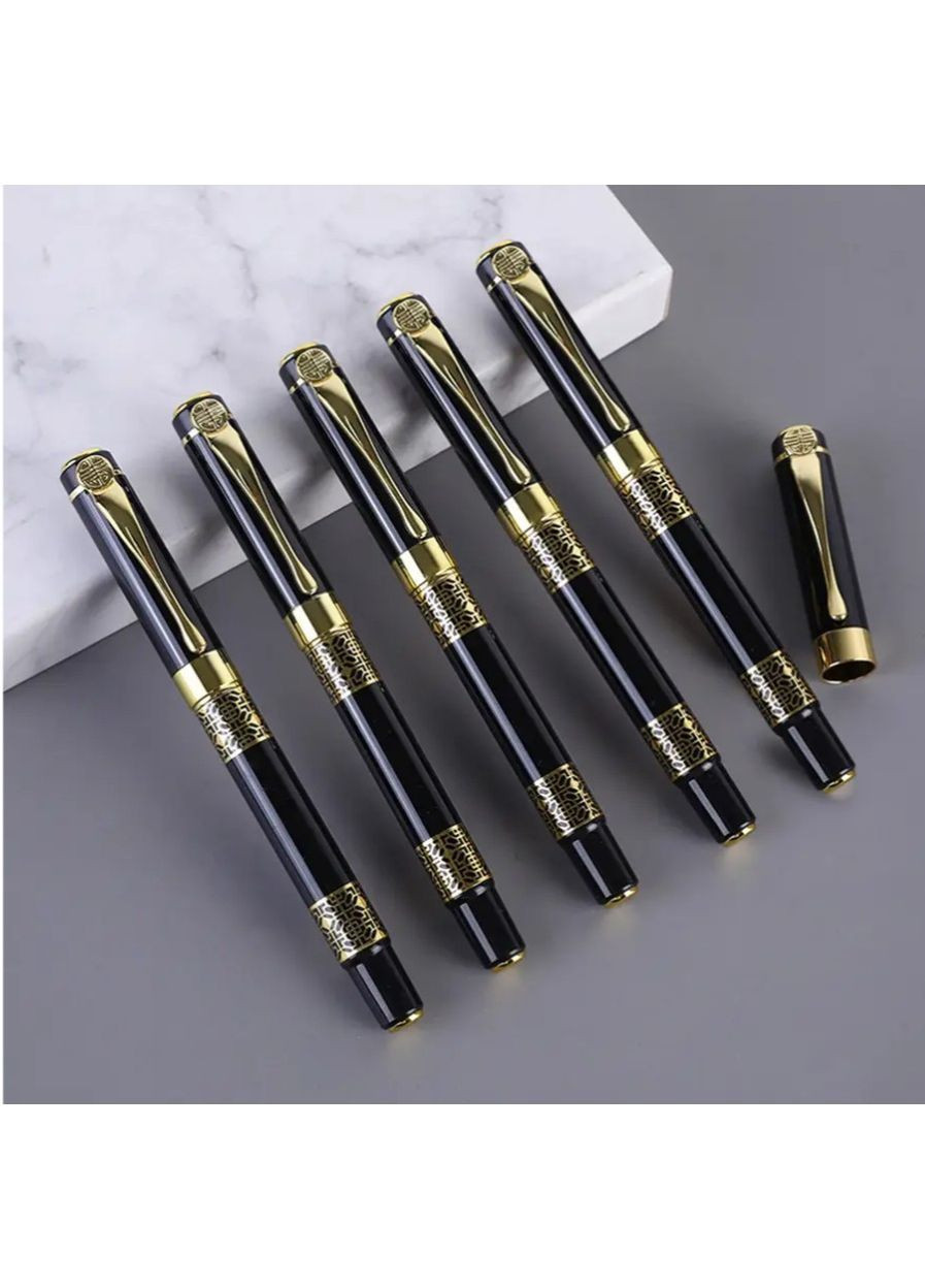 Перова ручка чорна металева каліграфічна 0.5 мм з візерунком + 10 картриджів, стильна ручка для письма і каліграфії, 140 мм No Brand (362682237)