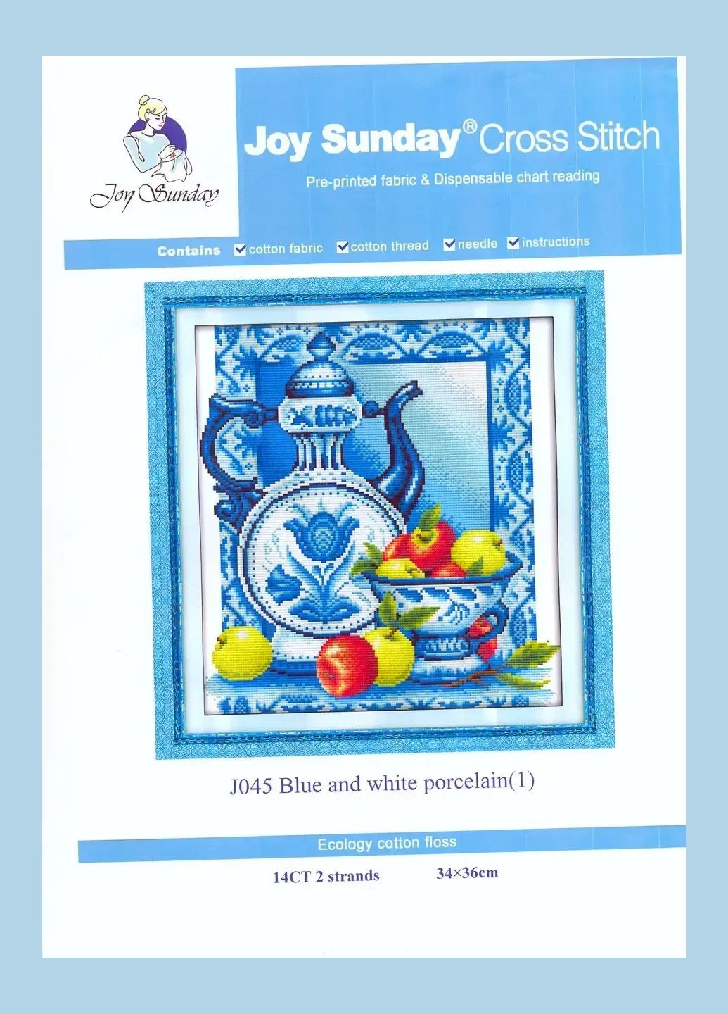 Набор для вышивания по нанесённой на канву схеме "Blue and white porcelain (1)". AIDA 14CT printed, 34*36 см Joy Sunday (313612880)