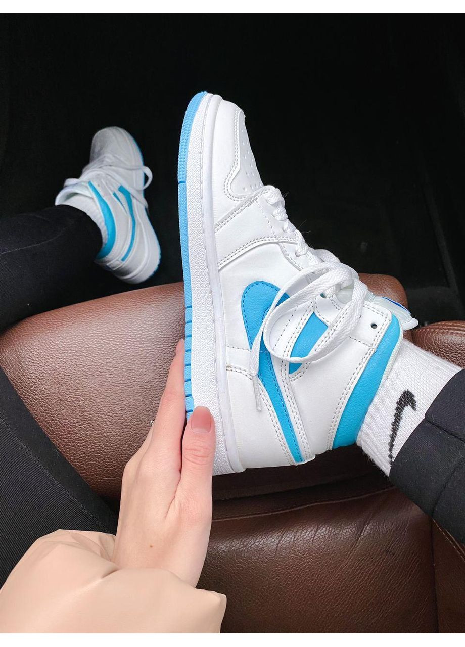 Белые демисезонные кроссовки мужские nike air jordan 1 high white blue найк аир джордан No Brand