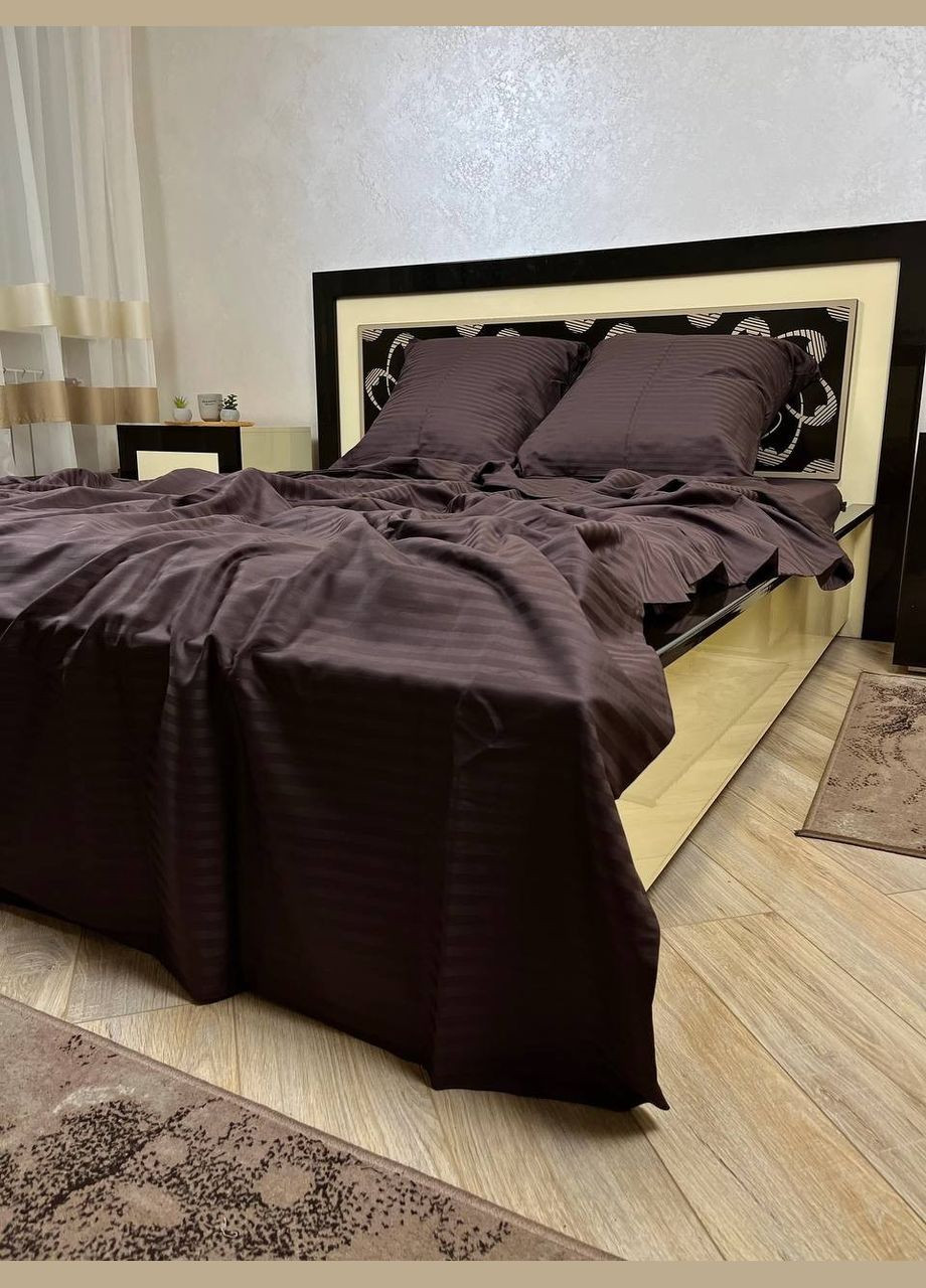 Постільна білизна бавовняна в смужку Євро 200 x 220 Страйп сатин 70 x 70 Коричнева No Brand (332946014)