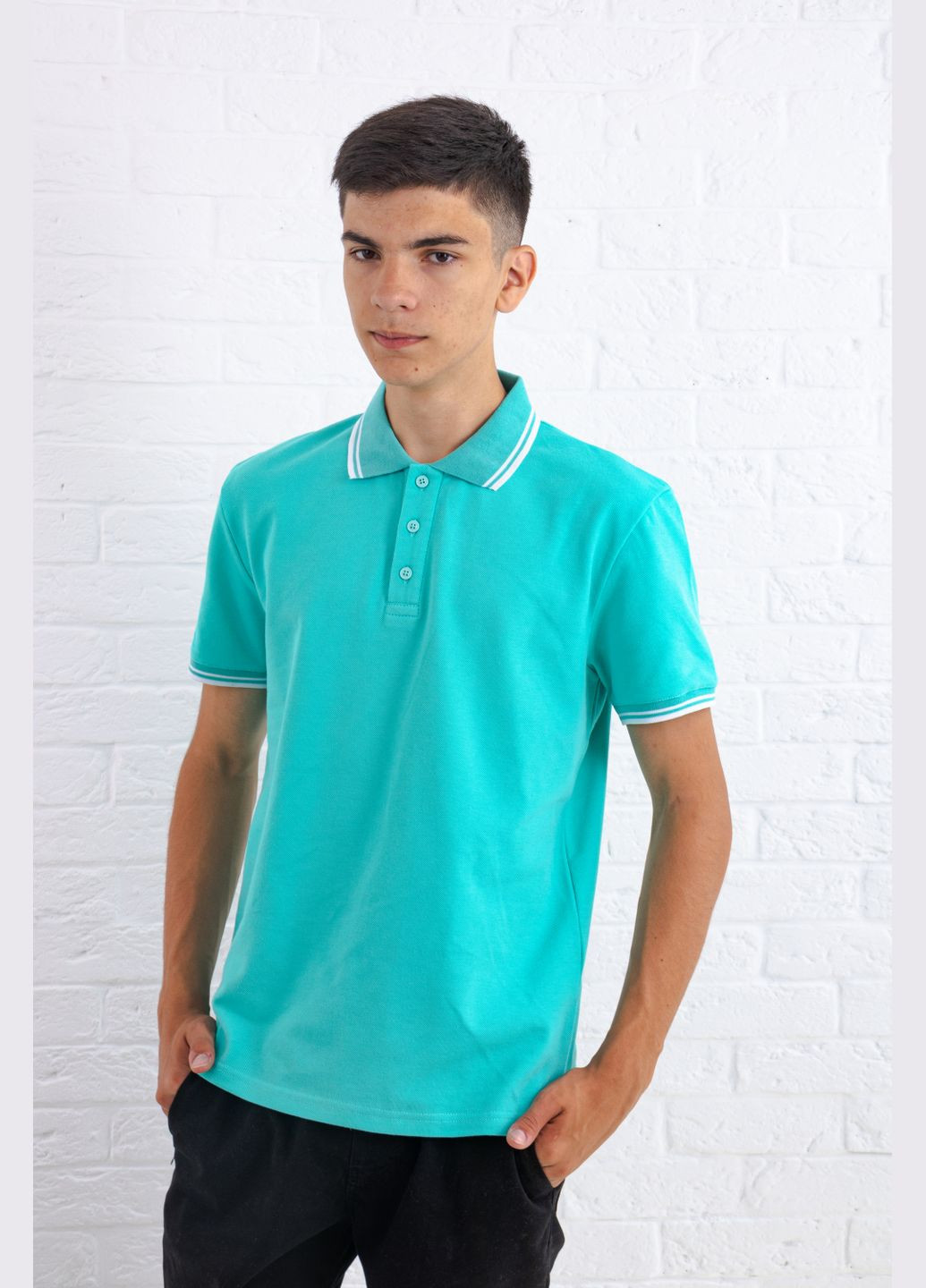 М'ятна з білою смужкою футболка поло чоловіча CLASSIC XS(44) TvoePolo (316361984)