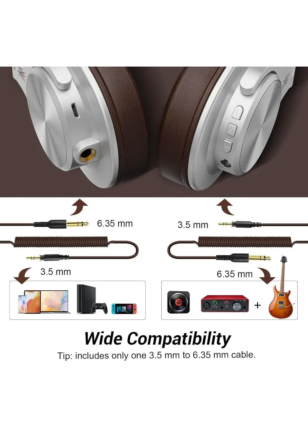 Навушники Fusion A70 Bluetooth+3.5мм/6.35мм Silver Brown Oneodio (394368852)