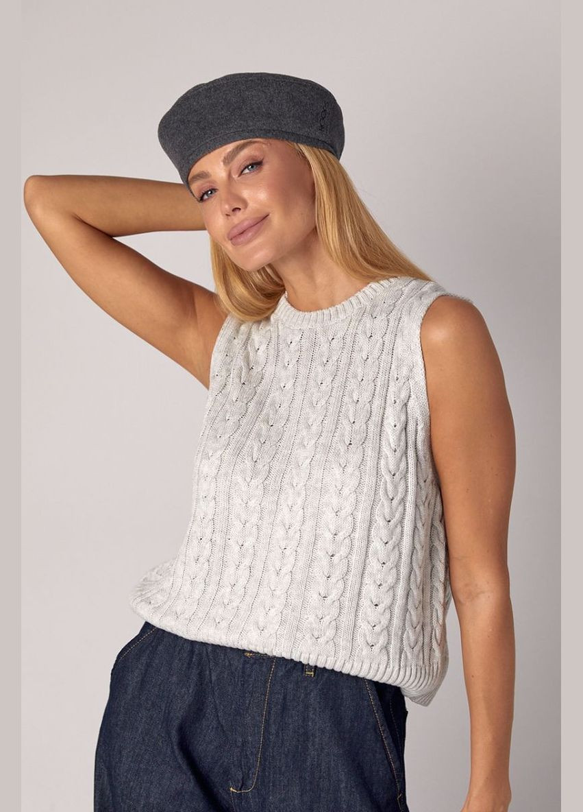 Вязаная жилетка в косички с вырезом на спине 6567 Lurex (315810337)