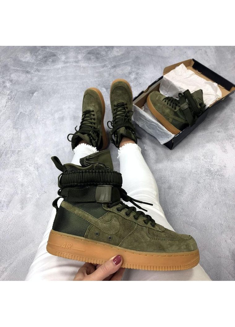 Серые демисезонные кроссовки мужские nike special fled air force 1 green найк No Brand