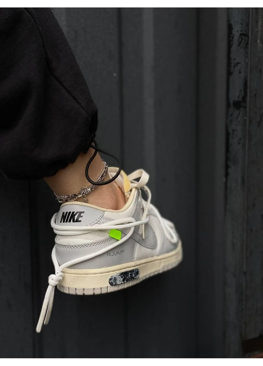Белые демисезонные кроссовки мужские nike sb dunk low off white grey white laces найк сб данк белые No Brand