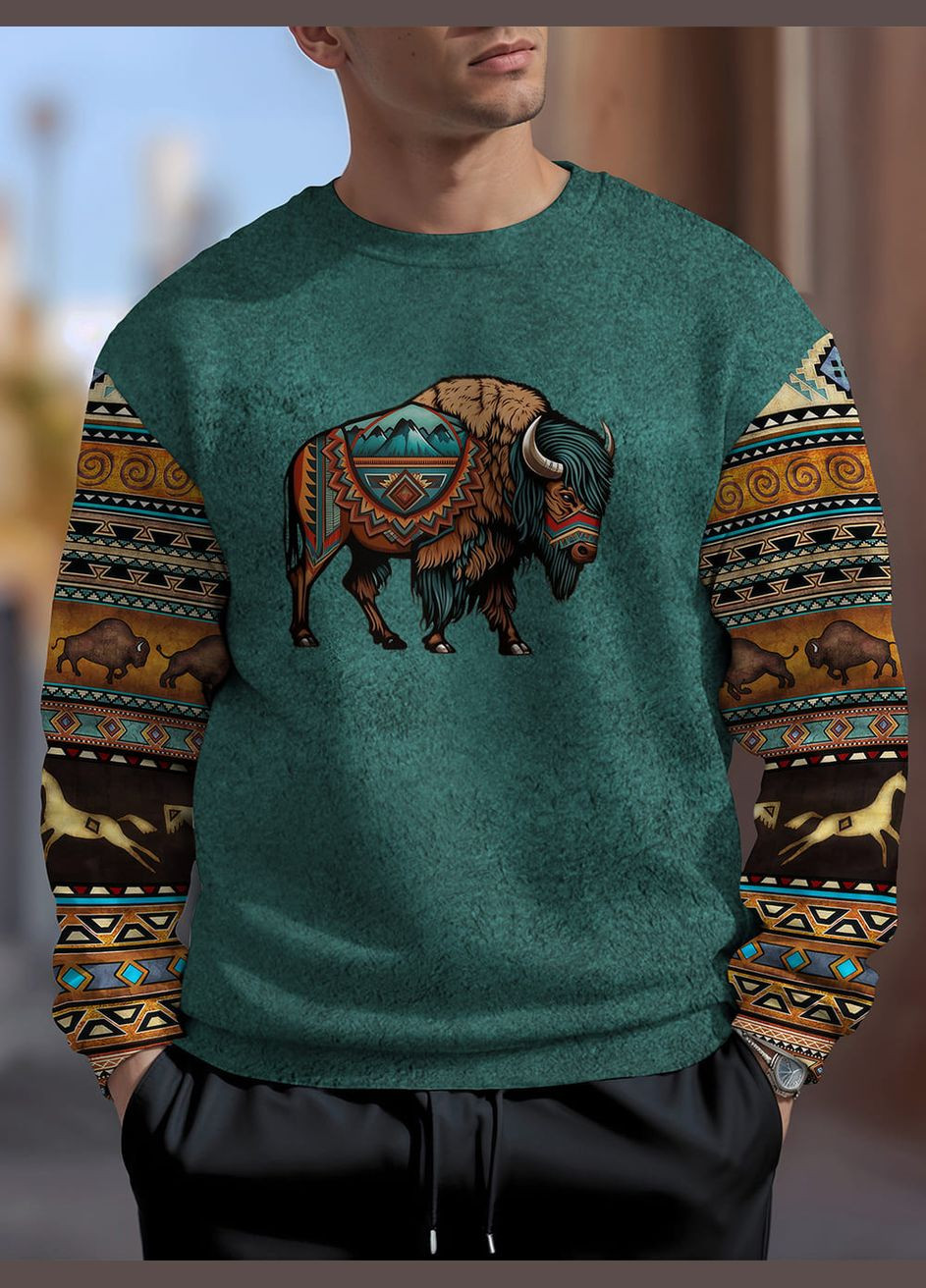 Изумрудный мужской оверсайз свитшот бизон Яскраво (322720626)