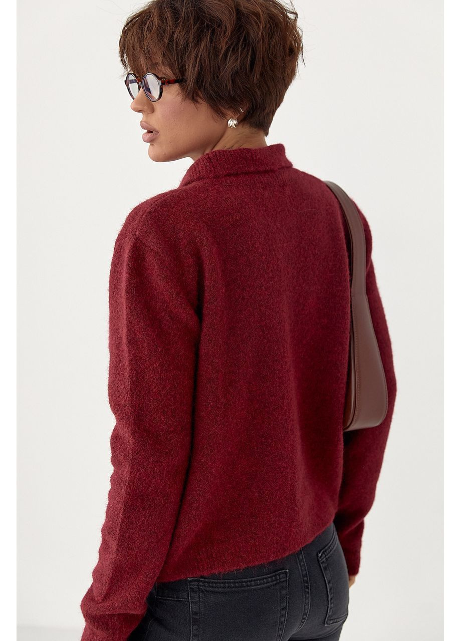 Теплая кофта-поло с накладным карманом - темно-серый цвет Lurex (370601947)